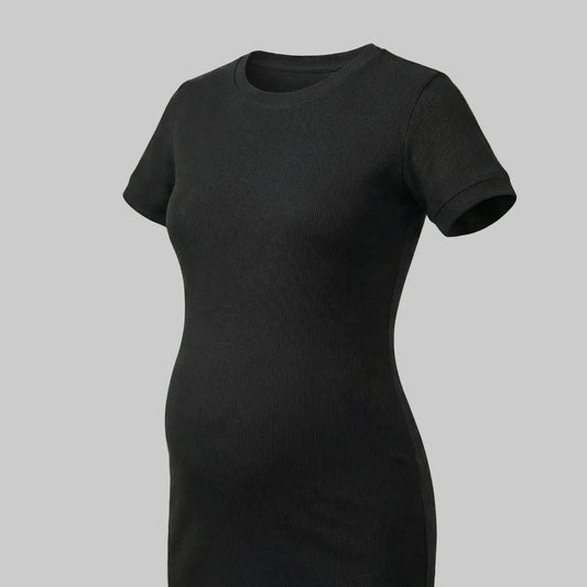 Detalle vestido de maternidad manga corta negro
