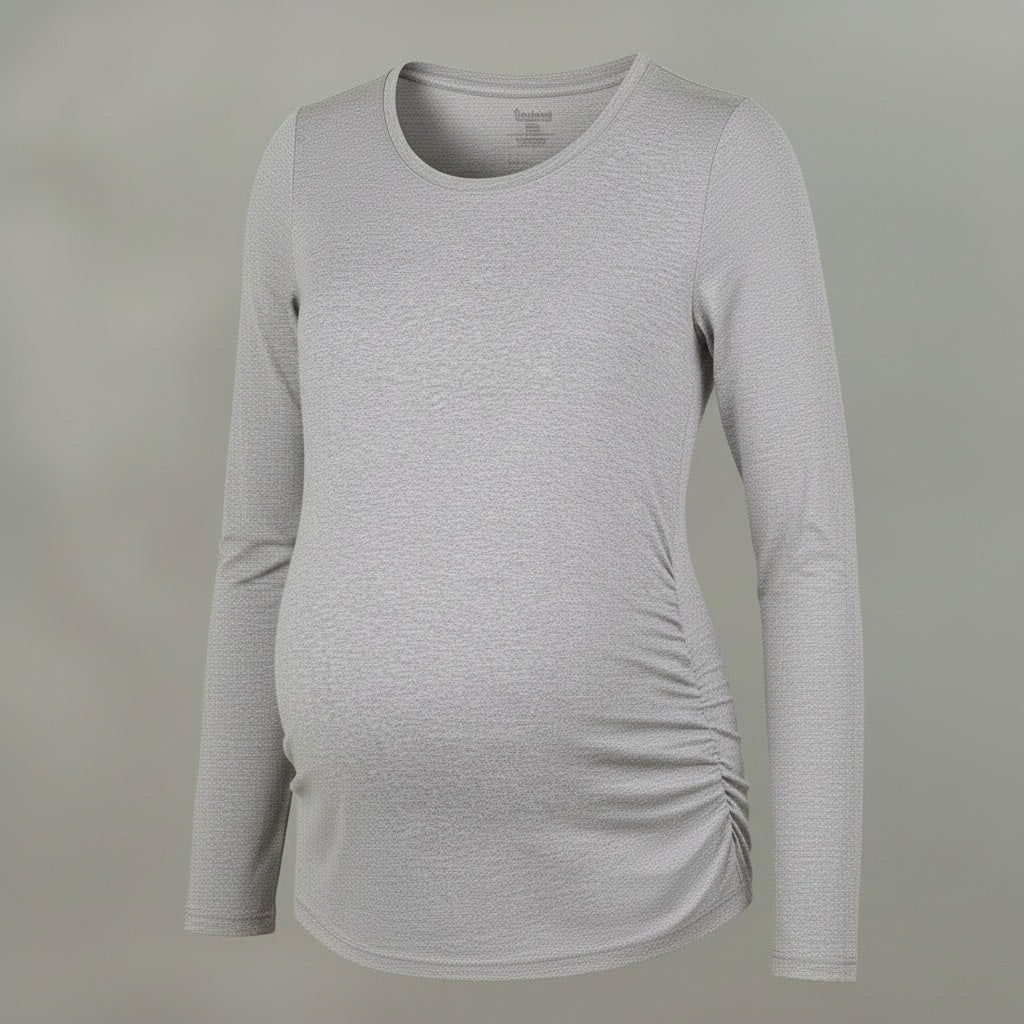 camiseta marterna pliegues laterales manga larga gris ohmamá