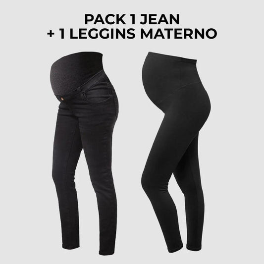 Pack Jean de Embarazo Julia negro + Leggings Premium Ohm - Ohmamá Ropa de Maternidad