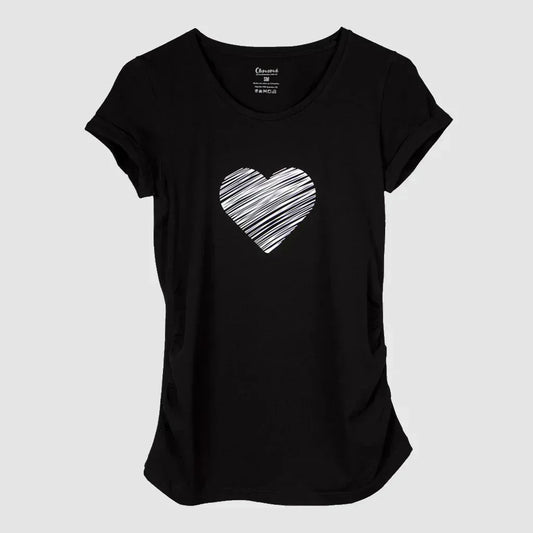 Camiseta para Embarazadas - Corazón Rayas - Sistema Pliegues Laterales Ohm - Ohmamá Ropa de Maternidad