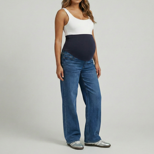 Jeans materno loose fit azul medio 