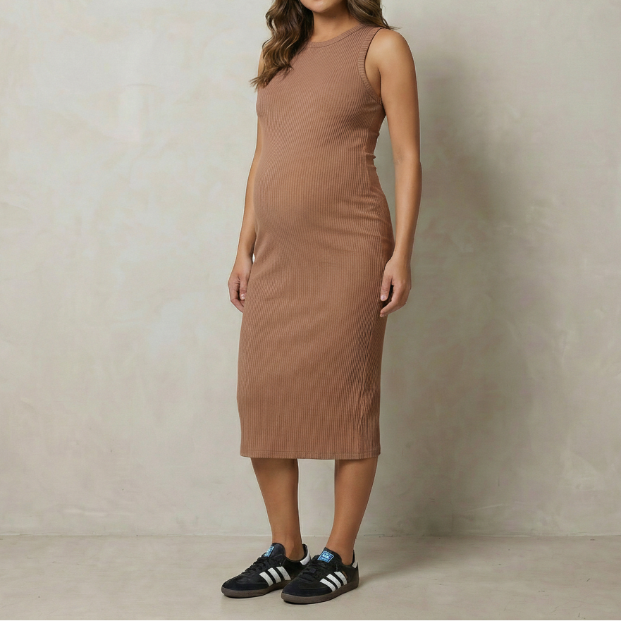 vestido maternidad emma rib ohmama moca
