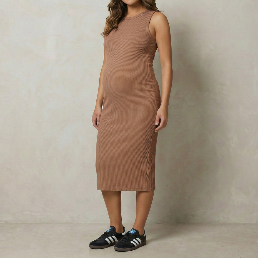 vestido maternidad emma rib ohmama moca