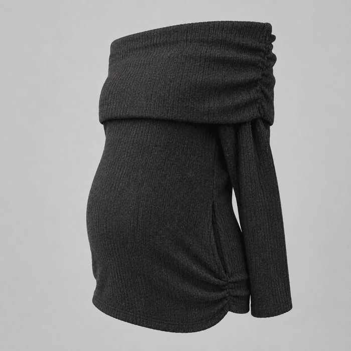 Blusa materna en tejido de punto cuello bandeja gris oscuro Ohmamá