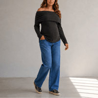 Blusa de maternidad en tejido de punto cuello bandeja gris oscuro