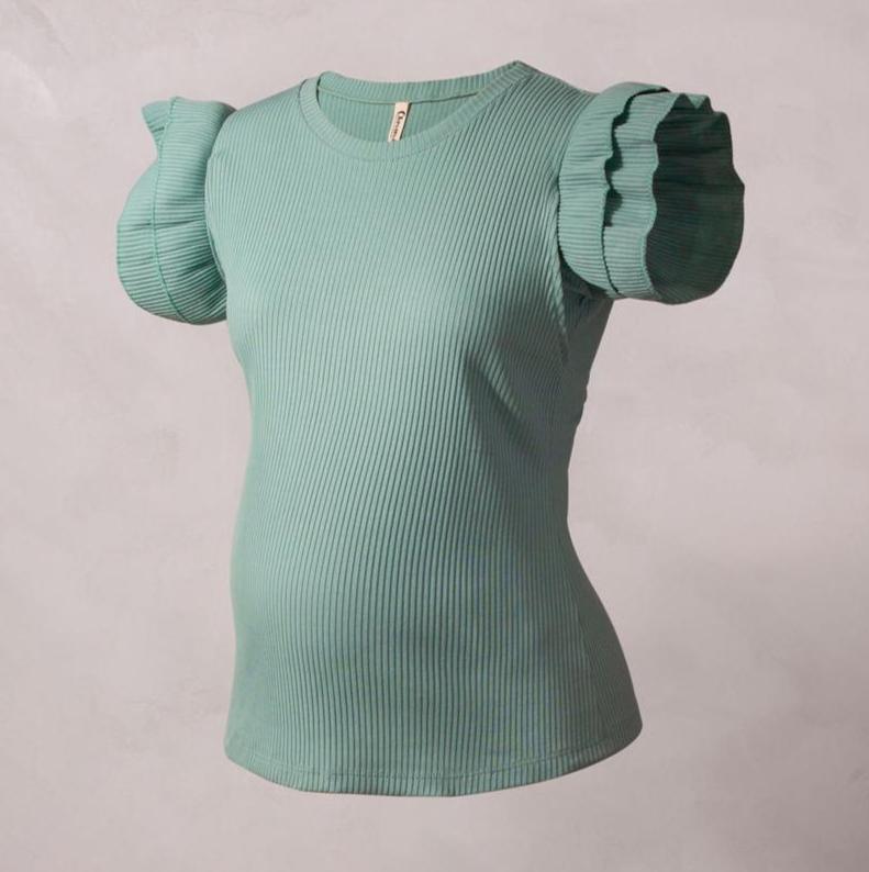 Blusa de Maternidad y Lactancia Manga Volantes Ohm - Ohmamá Ropa de Maternidad
