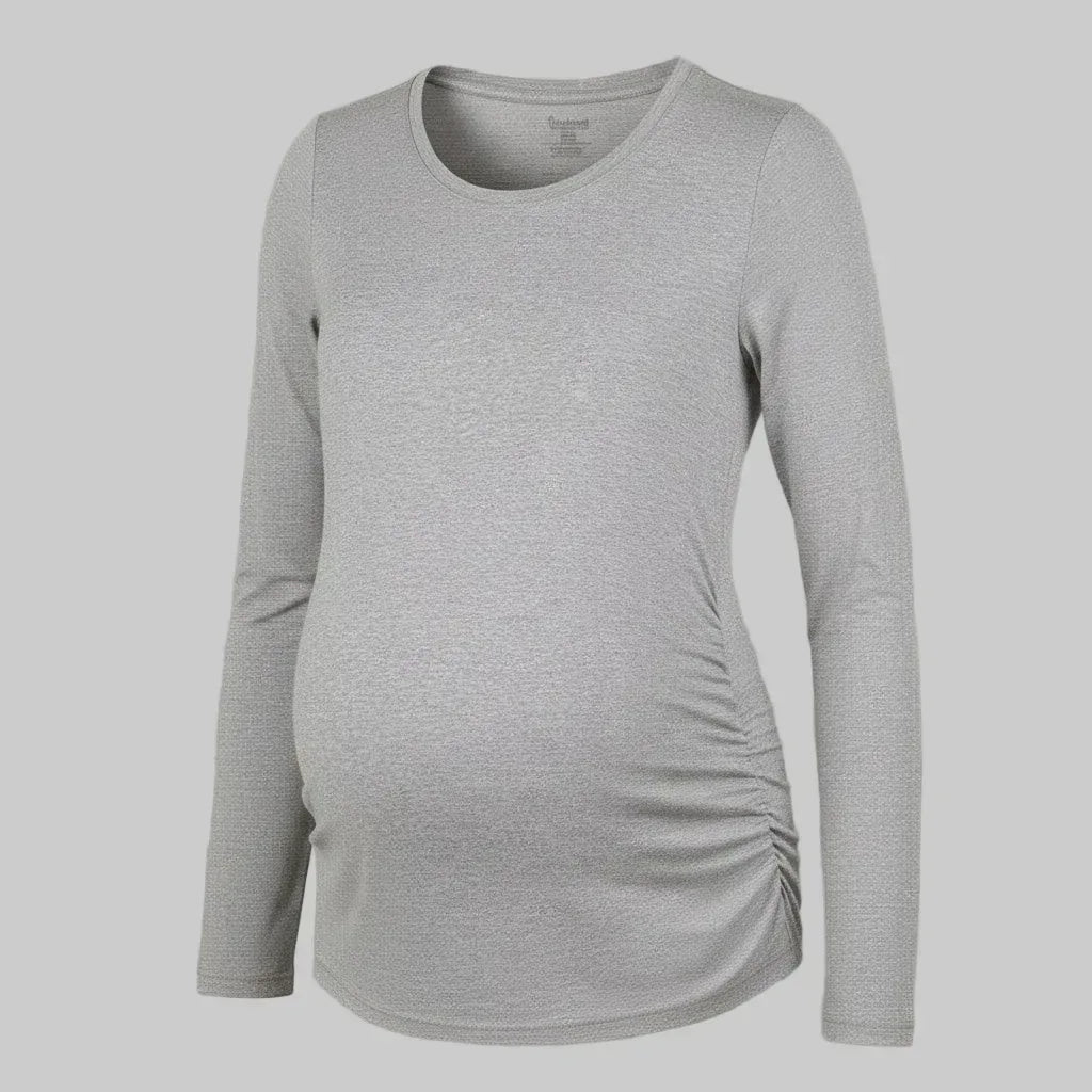 camiseta marterna pliegues laterales manga larga gris ohmamá