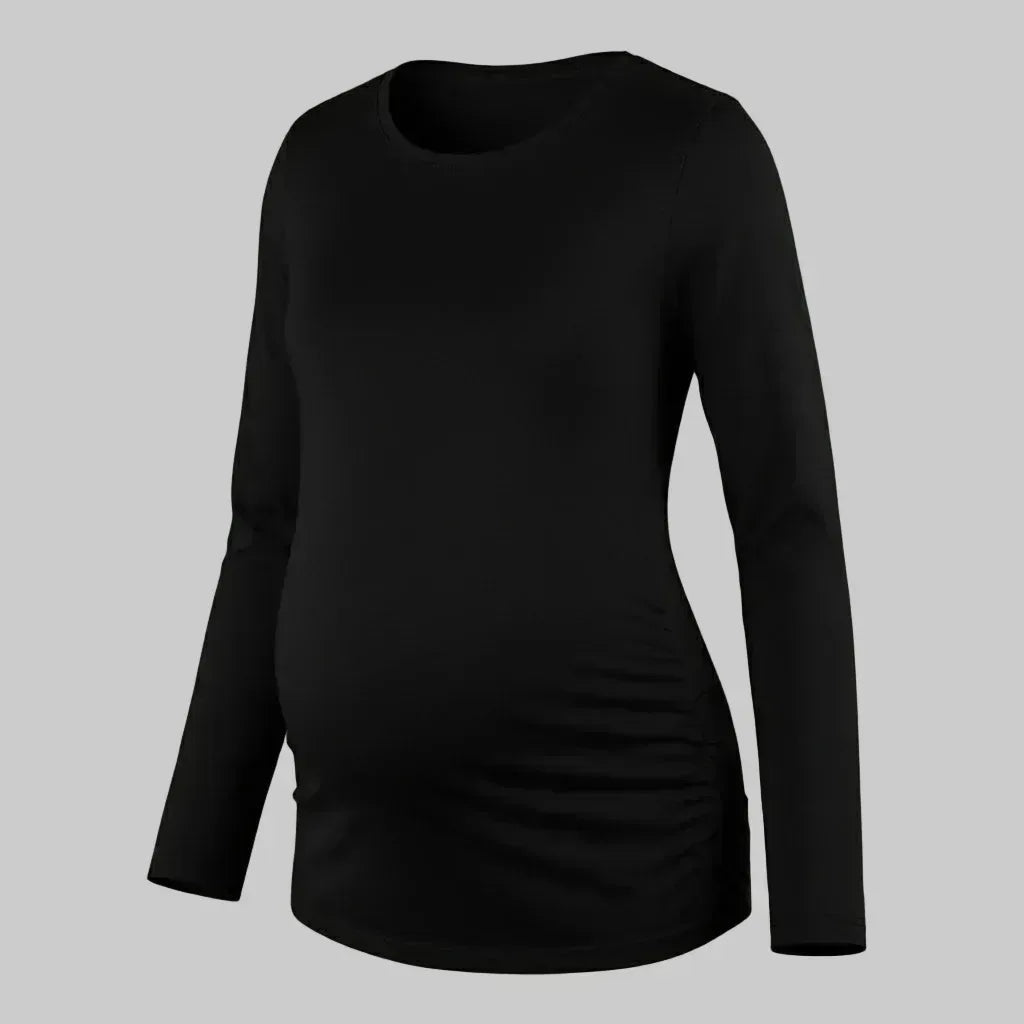 camiseta marterna pliegues laterales manga larga negra ohmamá