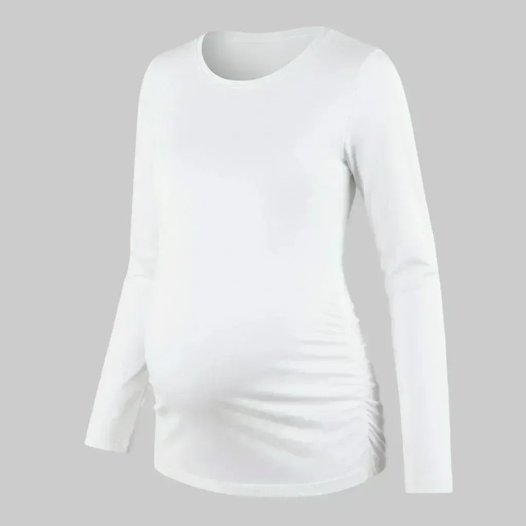 camiseta marterna pliegues laterales manga larga blanca ohmamá