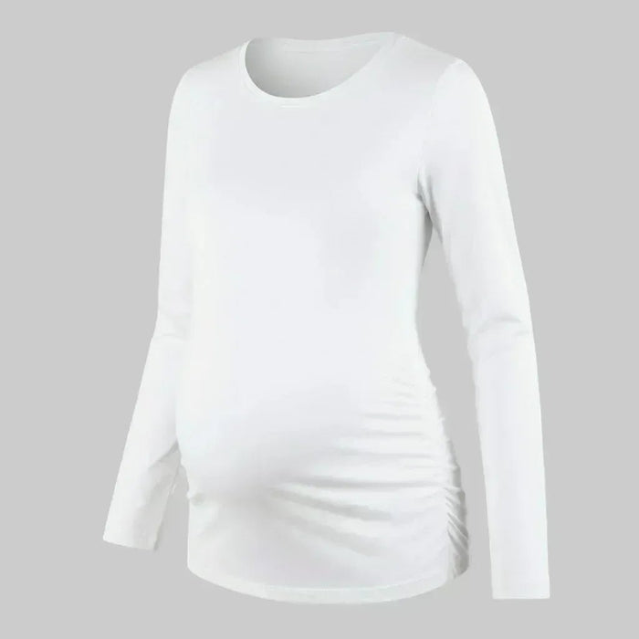 camiseta marterna pliegues laterales manga larga blanca ohmamá