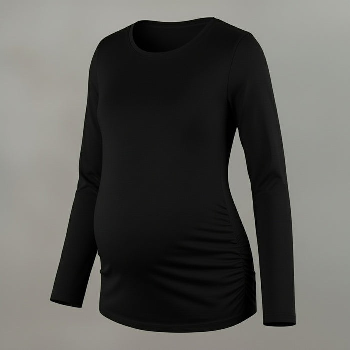 camiseta marterna pliegues laterales manga larga negra ohmamá