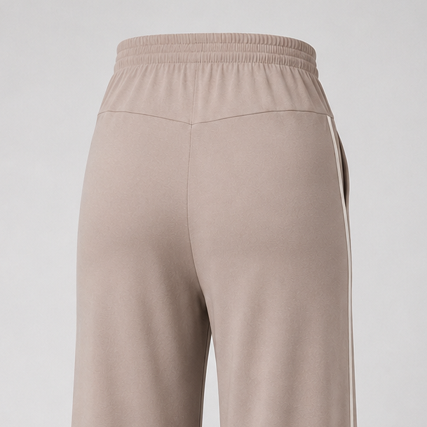 detalle Pantalón materno palazzo beige raya blanca