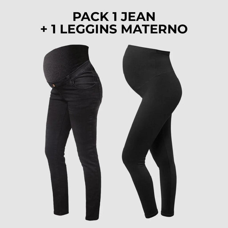 Pack Jean de Embarazo Julia negro + Leggings Premium Ohm - Ohmamá Ropa de Maternidad