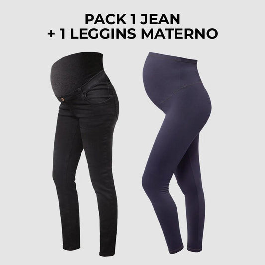 Pack Jean de Embarazo Julia negro + Leggings Premium Ohm - Ohmamá Ropa de Maternidad