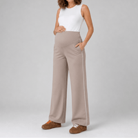 Pantalón materno palazzo oficina beige raya blanca