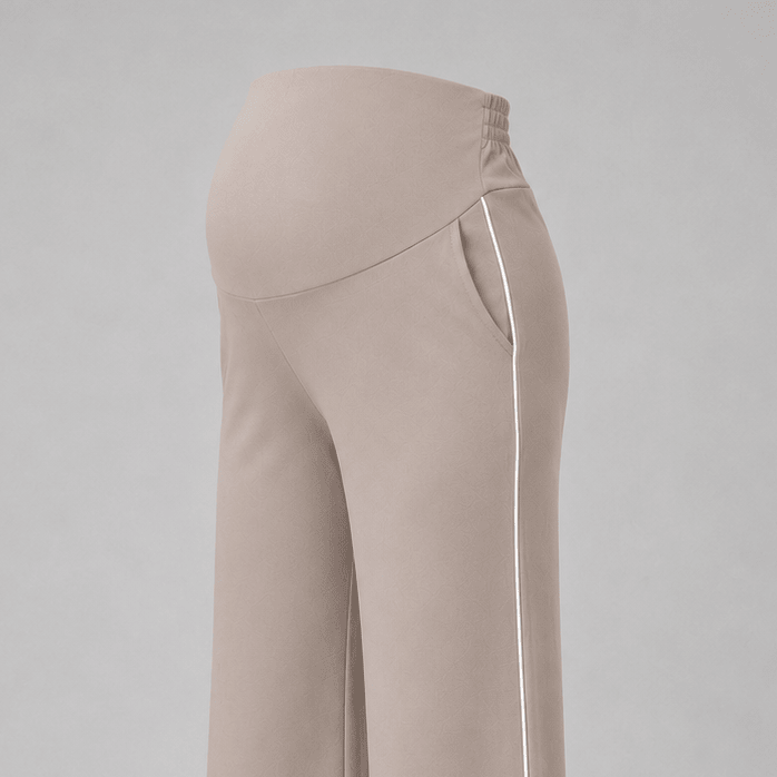 Pantalón de maternidad palazzo oficina beige raya blanca