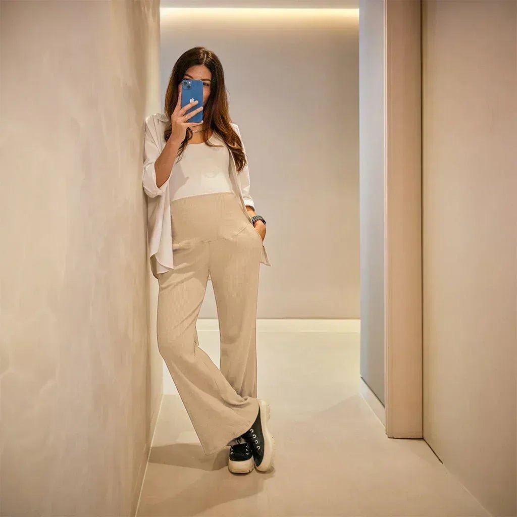pantalon maternidad palazzo rib crema