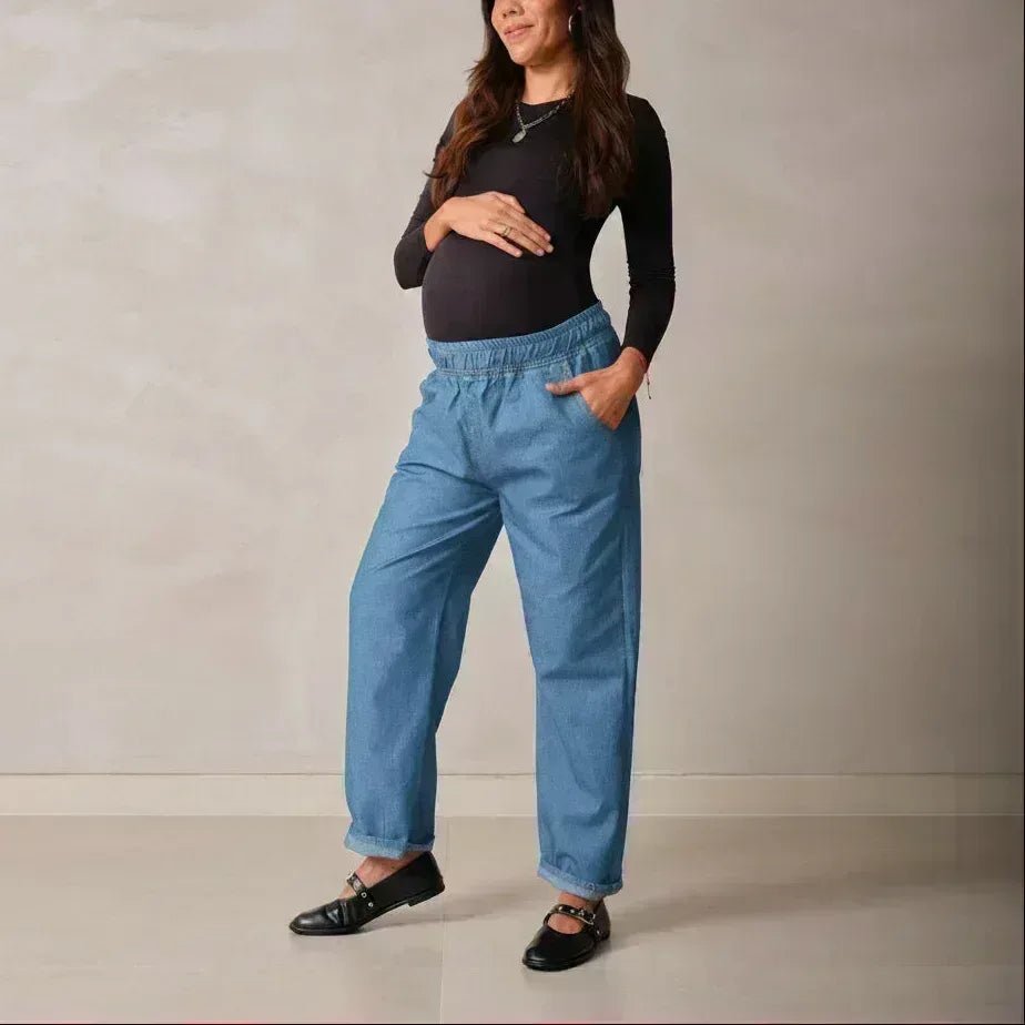 pantalon maternidad cintura resortada chambray