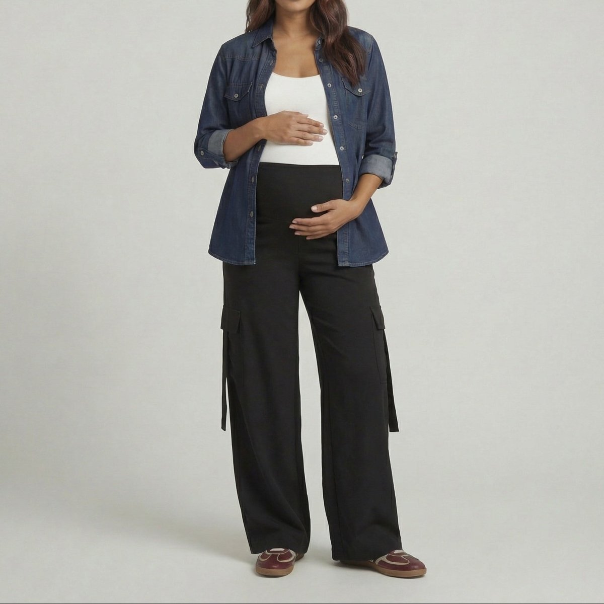 Pantalón de maternidad palazzo cargo negro ohmamá
