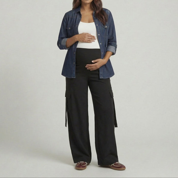 Pantalón de maternidad palazzo cargo negro ohmamá