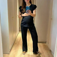 set maternidad palazzo blusa volantes rib