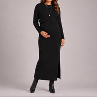 Set Materno Falda Larga y Blusa en RIB - Negro Ohmamá