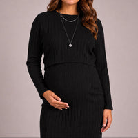 Set Materno Falda Larga y Blusa en RIB  negro detalle