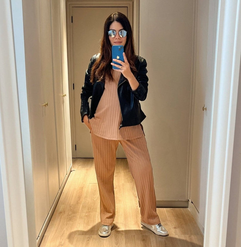 Set Pantalón y Blusa Materna RIB espaciado Ohm - Ohmamá Ropa de Maternidad