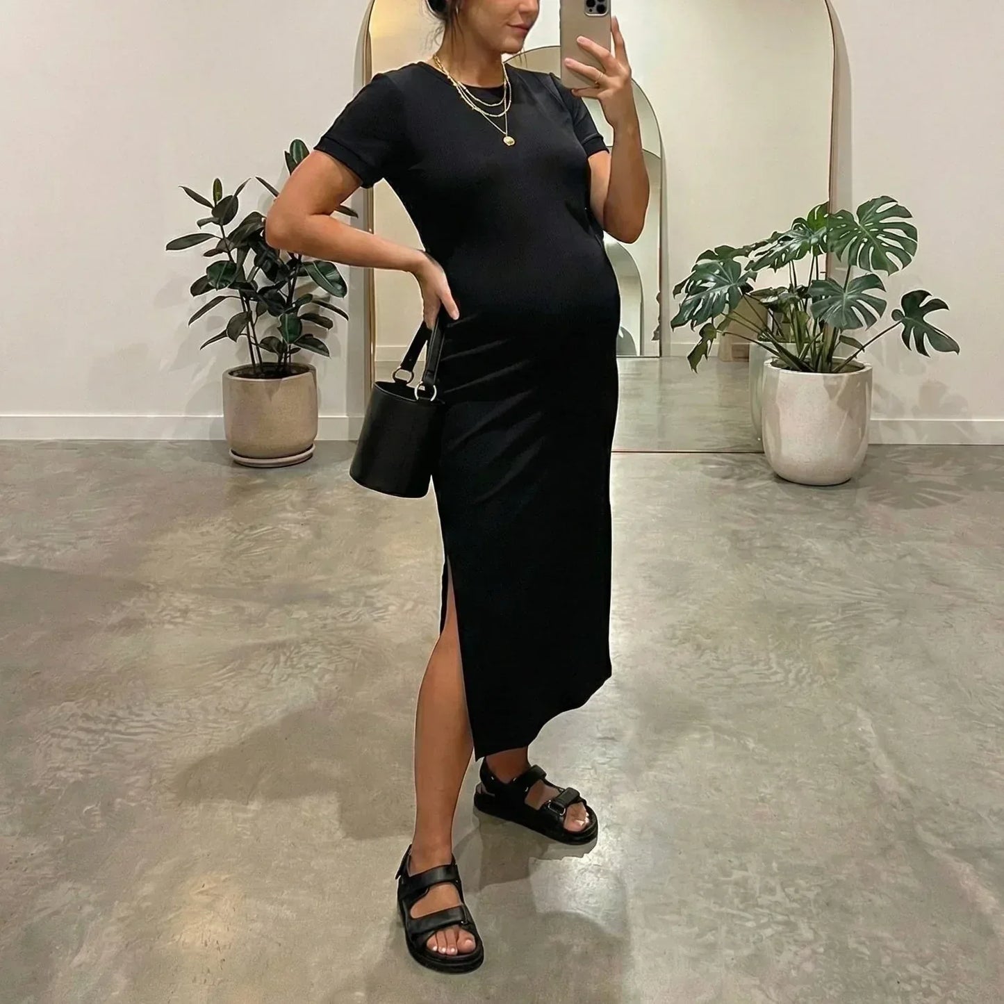 vestido Materno manga corta negro 