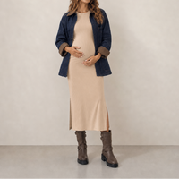 vestido materno olivia rib beige crema look