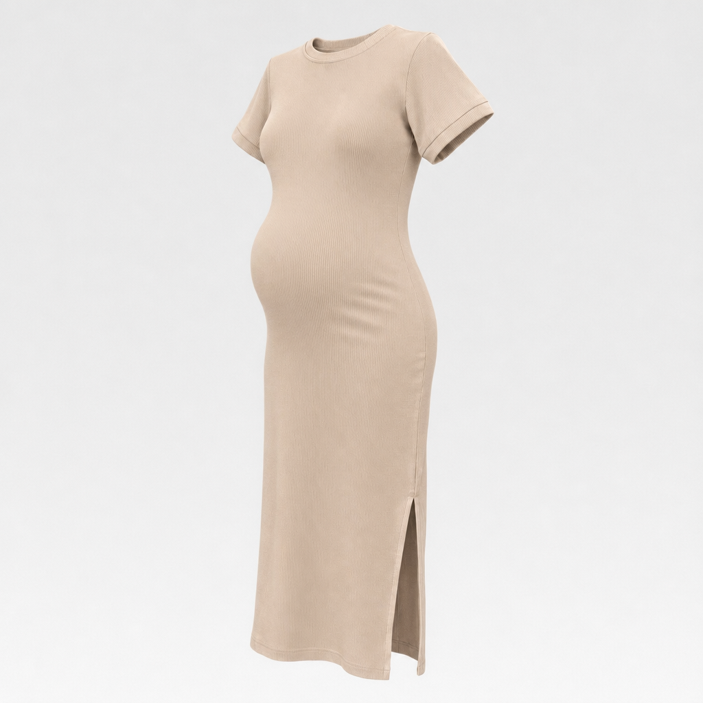vestido de maternidad olivia rib beige crema
