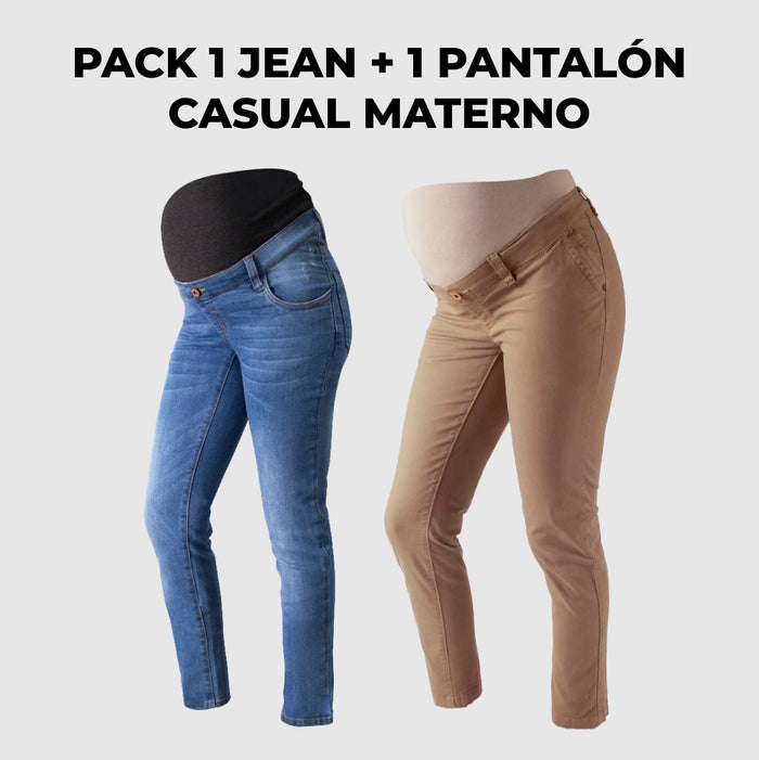 Pack Jean de Embarazo Olivia Claro + Pantalón Materno Casual Ohm