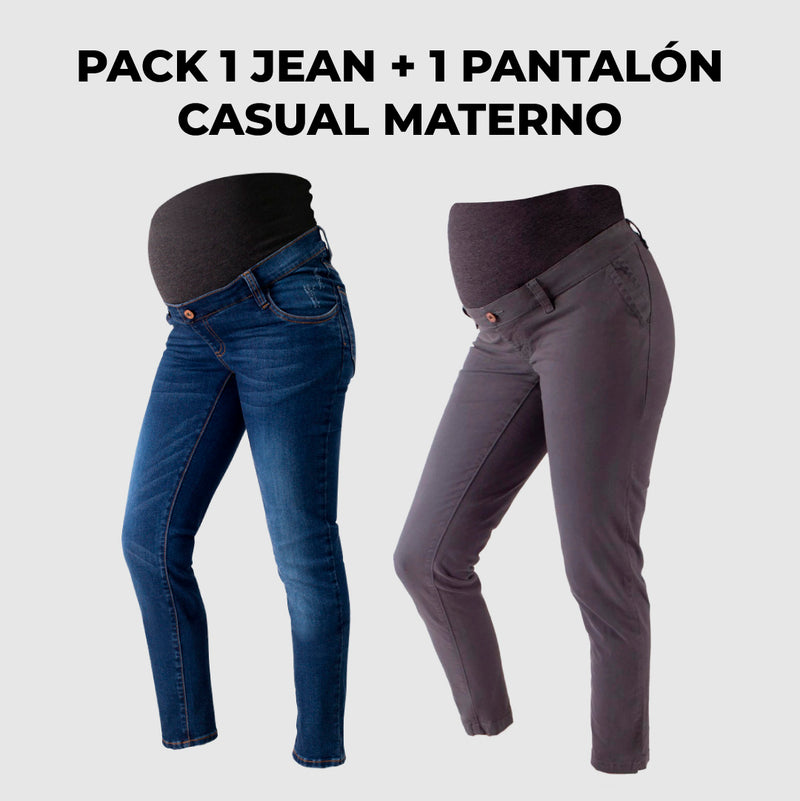 Pack Jean de Embarazo Olivia Oscuro + Pantalón Materno Casual Ohm