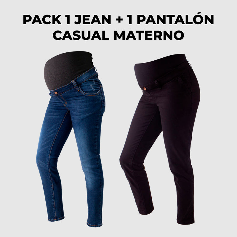 Pack Jean de Embarazo Olivia Oscuro + Pantalón Materno Casual Ohm