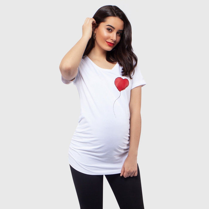Camiseta Estampada Materna - Corazón - Sistema Pliegues Laterales - Ohmamá Ropa de Maternidad
