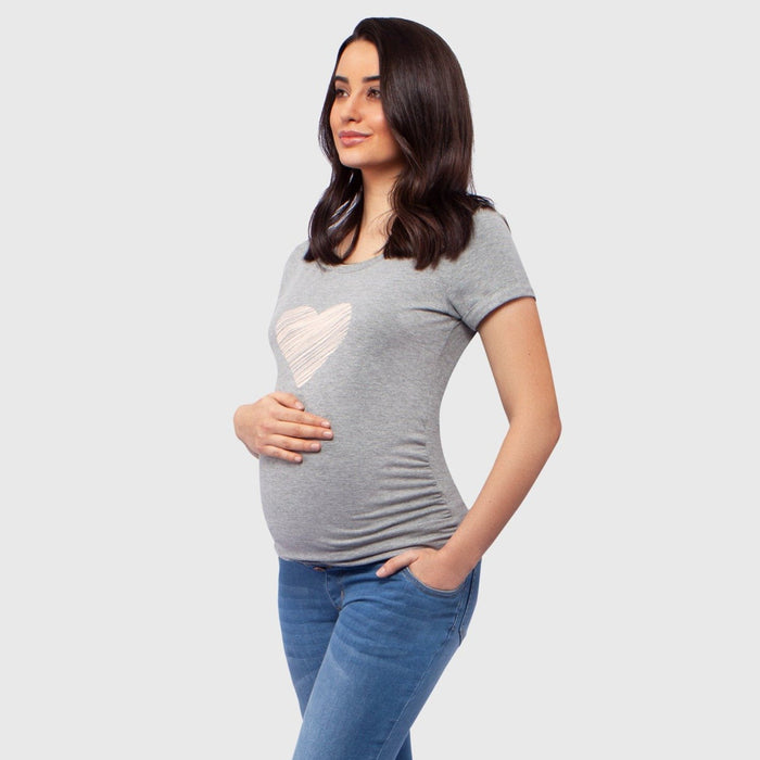 Camiseta para Embarazadas - Corazón Rayas - Sistema Pliegues Laterales Ohm - Ohmamá Ropa de Maternidad