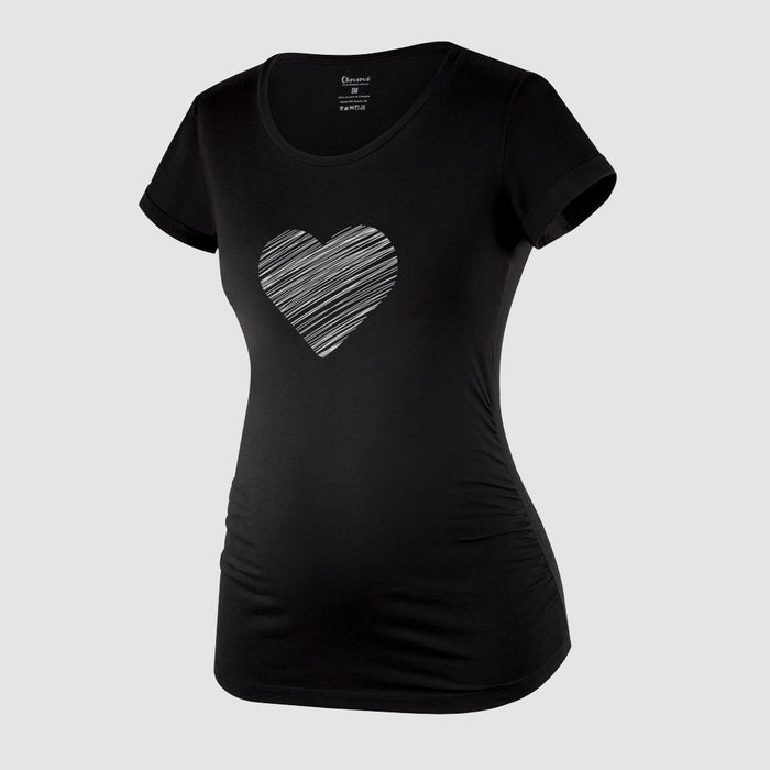 Camiseta para Embarazadas - Corazón Rayas - Sistema Pliegues Laterales Ohm - Ohmamá Ropa de Maternidad