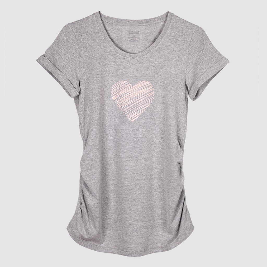 Camiseta para Embarazadas - Corazón Rayas - Sistema Pliegues Laterales Ohm - Ohmamá Ropa de Maternidad