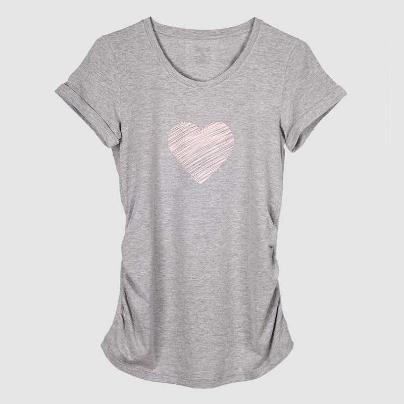 Camiseta para Embarazadas - Corazón Rayas - Sistema Pliegues Laterales Ohm - Ohmamá Ropa de Maternidad