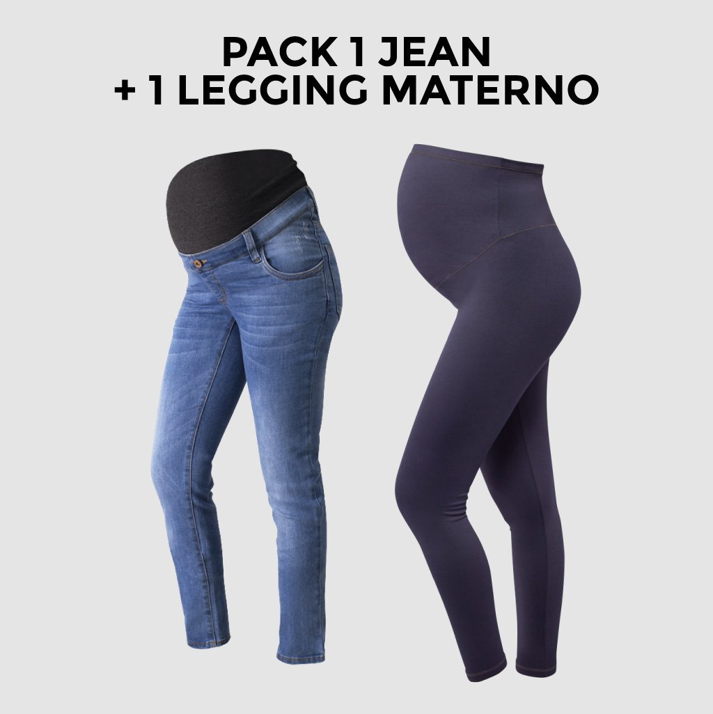Pack Jean de Embarazo Olivia Claro + Leggins Premium Ohm - Ohmamá Ropa de Maternidad