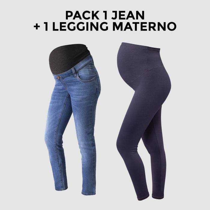 Pack Jean de Embarazo Olivia Claro + Leggins Premium Ohm - Ohmamá Ropa de Maternidad