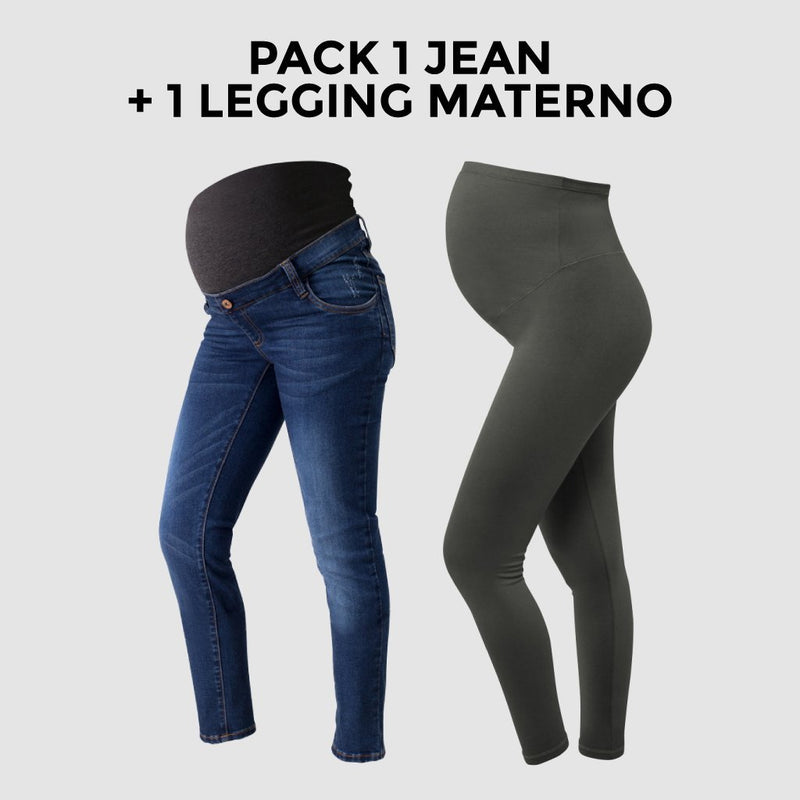 Pack Jean de Embarazo Olivia Oscuro + Leggins Premium Ohm - Ohmamá Ropa de Maternidad