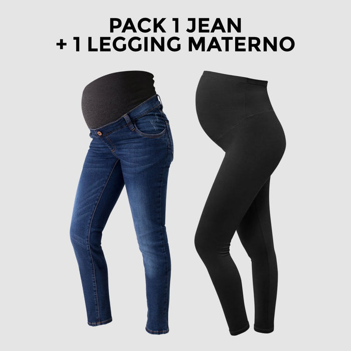 Pack Jean de Embarazo Olivia Oscuro + Leggins Premium Ohm - Ohmamá Ropa de Maternidad